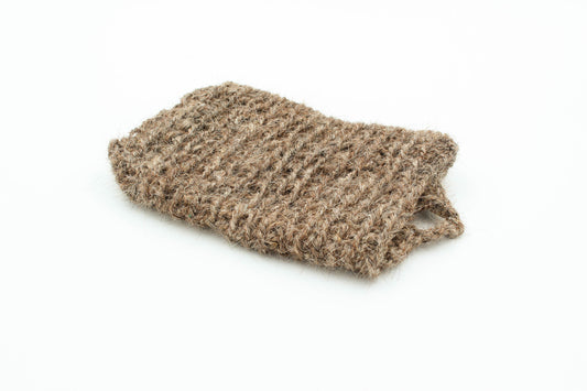 Hand-knitted scrub washcloth raw goat hair