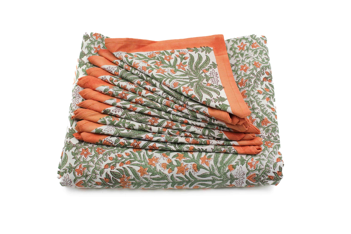 Indiase block print tafelkleed groen/oranje