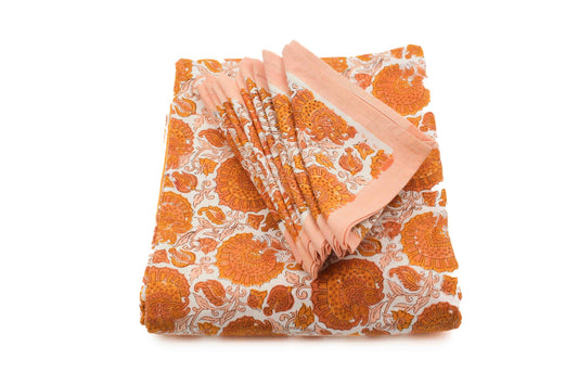 Indiase block print tafelkleed oranje/oudroze